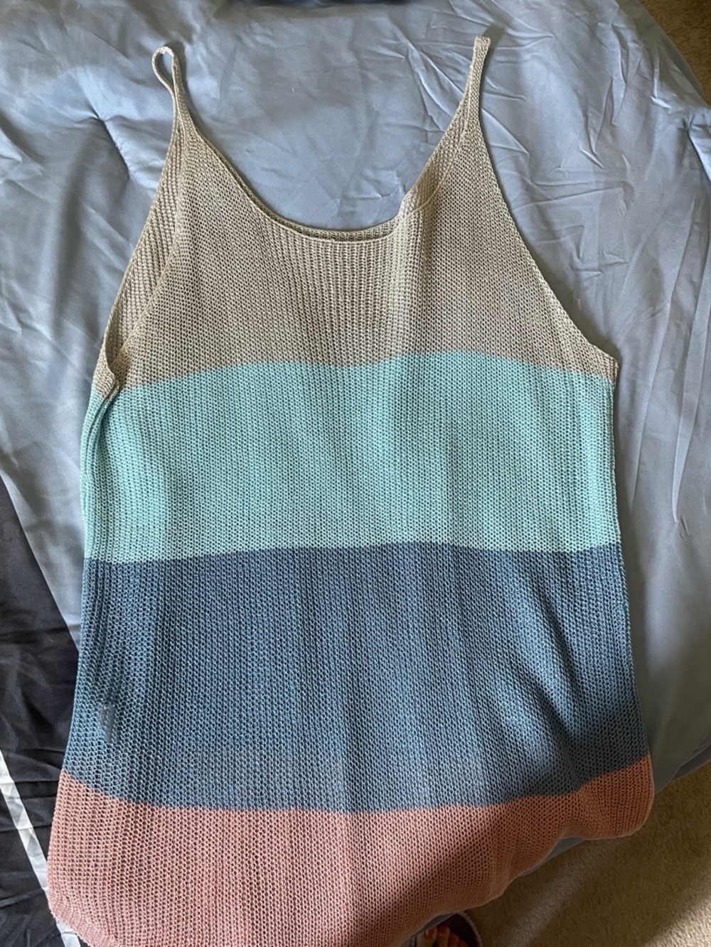 SHEIN Striped Knit Tank Top in Beige, Mint, Blue & Salmon